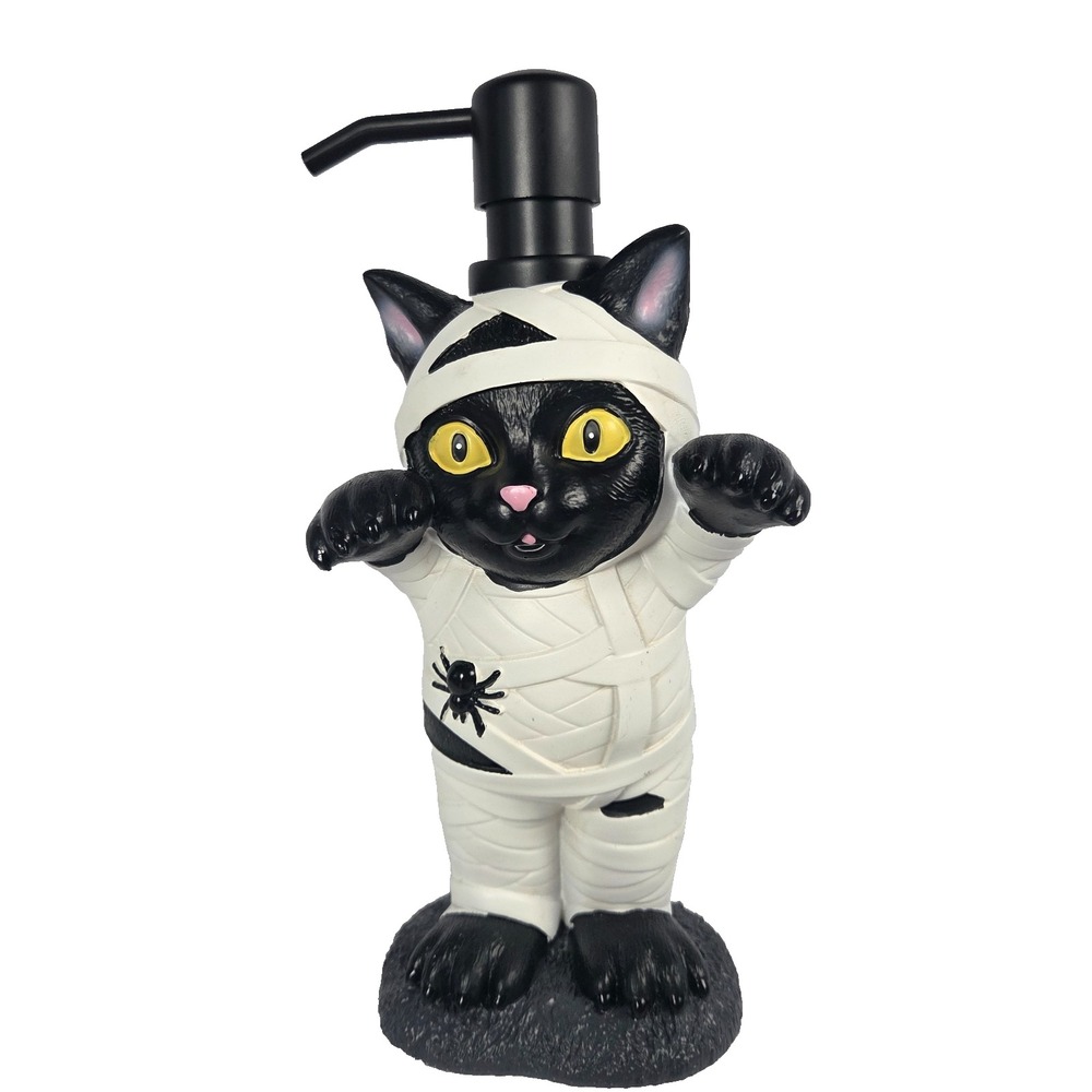 Booporium Black Cat Mummy Soap Dispenser Halloween Lotion Pump 8.5 Inch